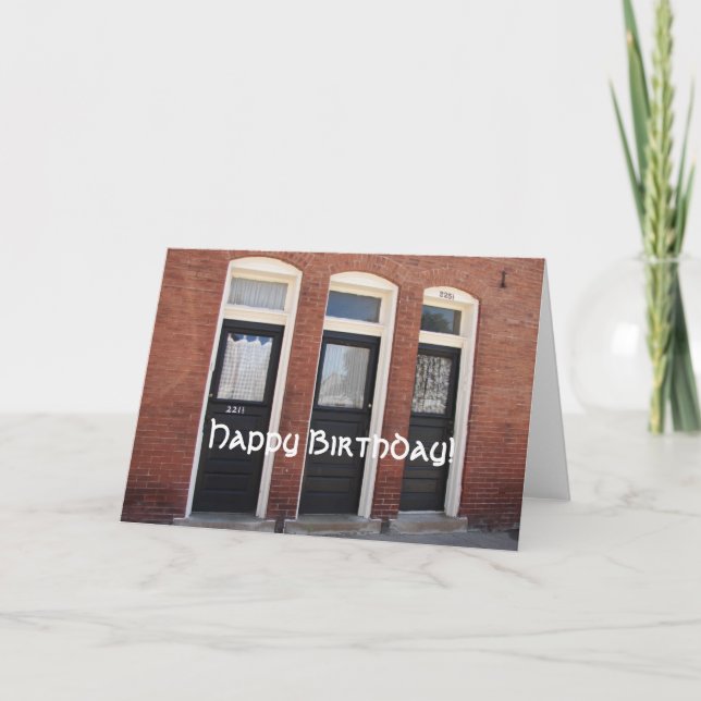 Tarjeta ¡Tres Puertas, Feliz Cumpleaños! (Anverso)