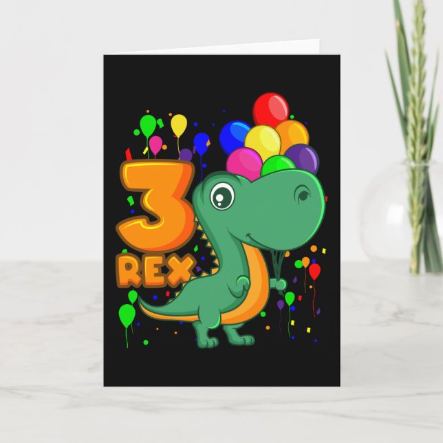 Tarjeta TRES REX 3 años niño de tercer cumpleaños Dino (Anverso)