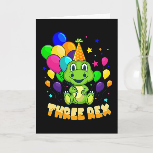 Tarjeta TRES REX 3 años niño de tercer cumpleaños Dino (Anverso)