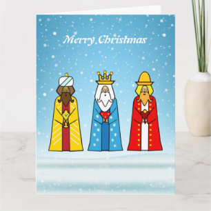 Tarjeta Tres Reyes Magos en azul claro