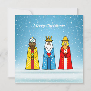 Tarjeta Tres Reyes Magos en azul claro