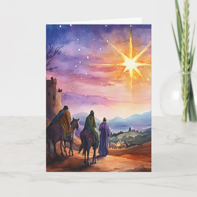 Tarjeta Tres Reyes Siguiendo La Escena De La Acuarela Este (Anverso)