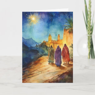 Tarjeta Tres sabios con Navidades Star Watercolor