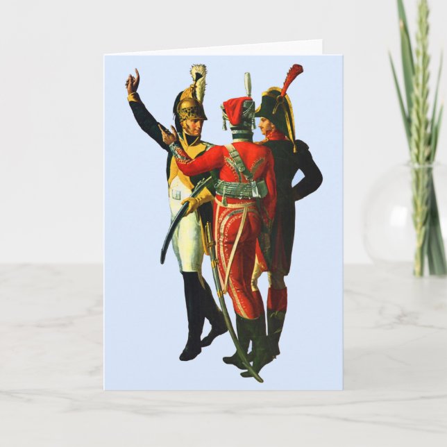 Tarjeta tres soldados franceses alrededor de 1800 (Anverso)