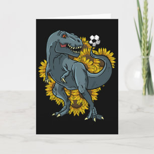 Tarjeta Trex Jugando Fútbol Girasol Divertido Dinos Fútbol