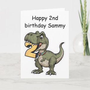 Tarjeta trex mordiendo el número 2