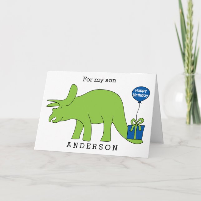 Tarjeta Triceratops Dinosaur Birday Son (Anverso)