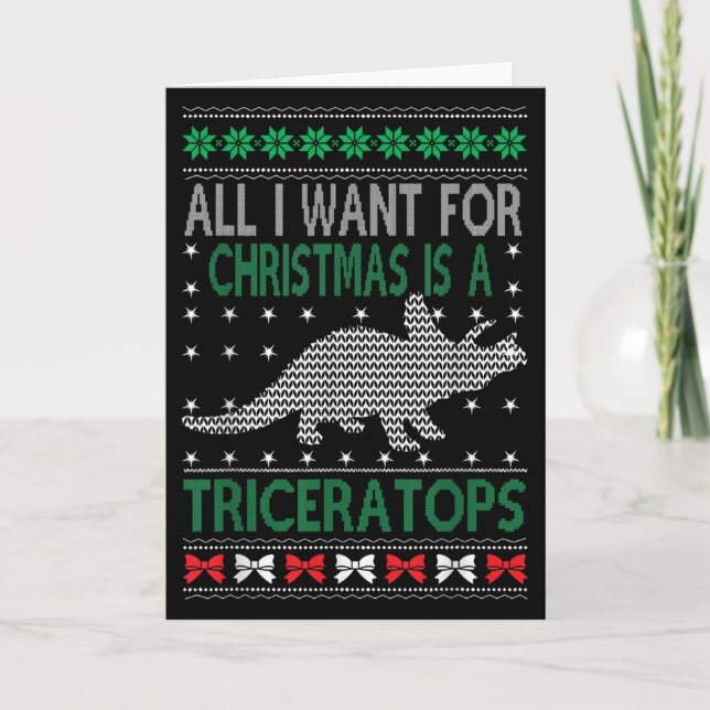 Tarjeta Triceratops Dinosaur Ugly Christmas Design Style F (Anverso)