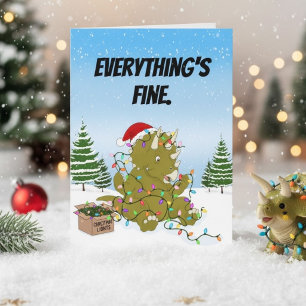 Tarjeta Triceratops Divertido Enredado en Luces de Navidad