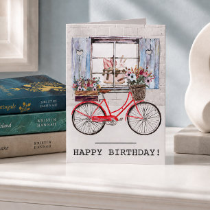 Tarjeta Triciclo Rojo con Canasta de Flores Cumpleaños de