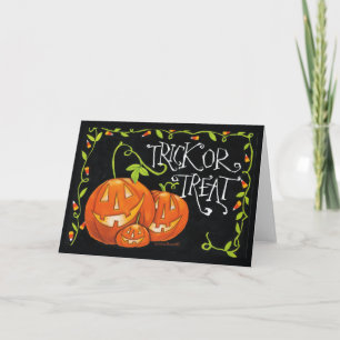Tarjeta Trick de Halloween o calabaza de árboles y maíz du