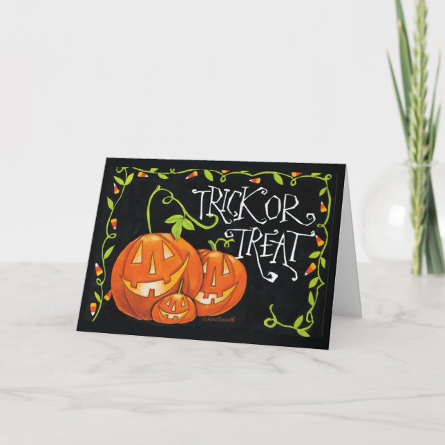 Tarjeta Trick de Halloween o calabaza de árboles y maíz du (Anverso)