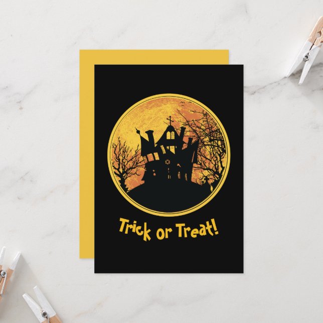 Tarjeta Trick nocturno de Halloween o casa de luna llena (Anverso/Reverso In Situ)