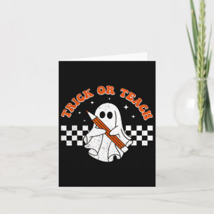 Tarjeta Trick O Teach Groovy Teacher Halloween Retro Flor