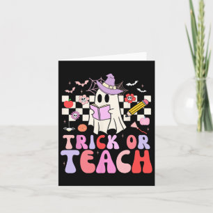 Tarjeta Trick O Teach Groovy Teacher Halloween Retro Flor