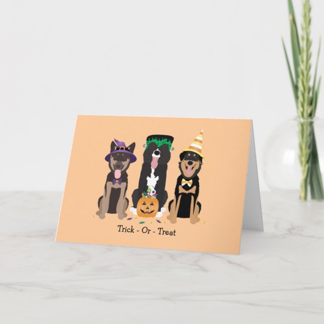 Tarjeta Trick O Traer Perros En Vestidos De Halloween (Anverso)