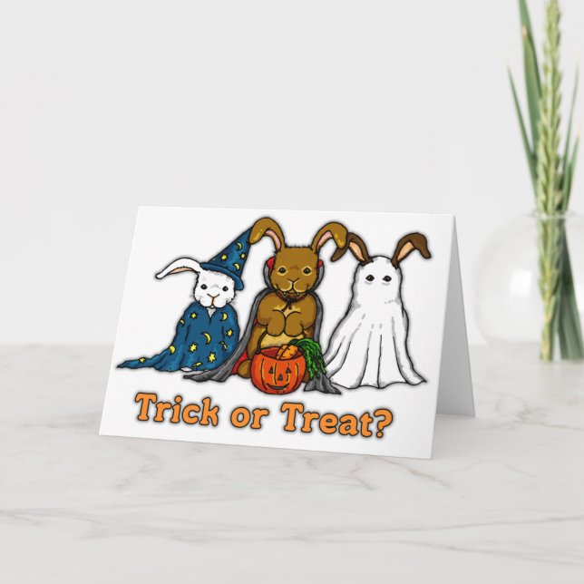 Tarjeta Trick o tratamiento de conejos de Halloween (Anverso)