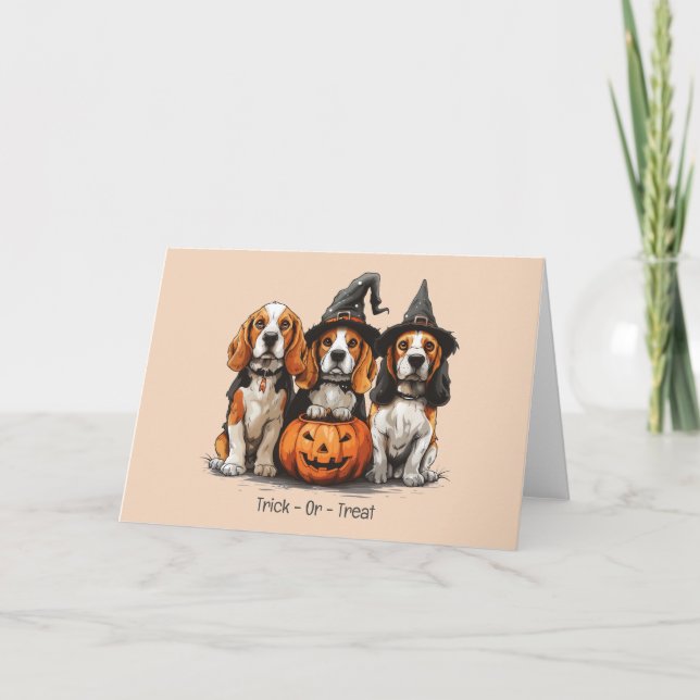 Tarjeta Trick O Treat Halloween Beagle Dogs (Anverso)