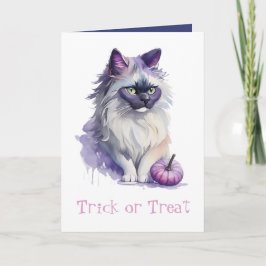 Tarjeta Trick o Trek Halloween acuarela birman cat
