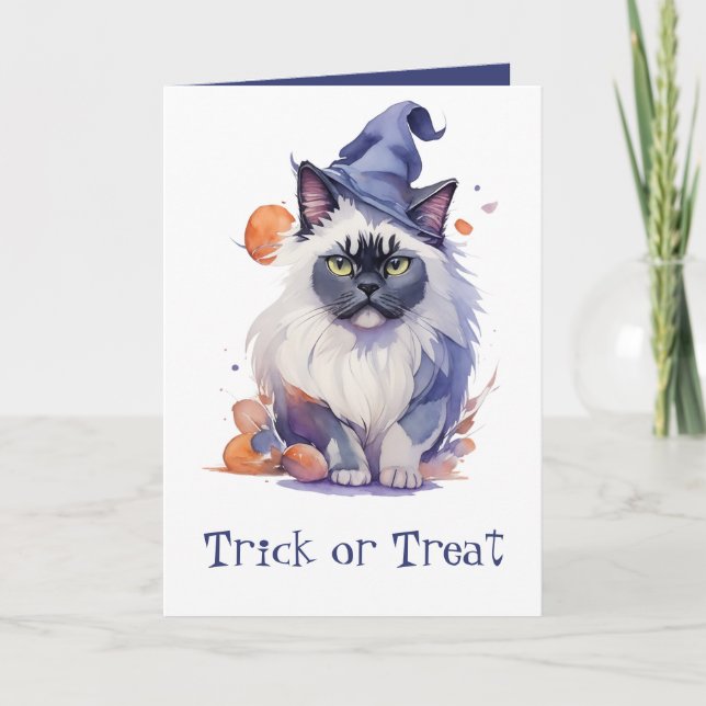 Tarjeta Trick o Trek Halloween acuarela birman cat (Anverso)