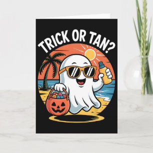 Tarjeta Trick Or Tan Divertido Halloween Fantasma Lindo Pl