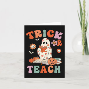 Tarjeta Trick Or Teach Retro Groovy Floral Fantasma Profes