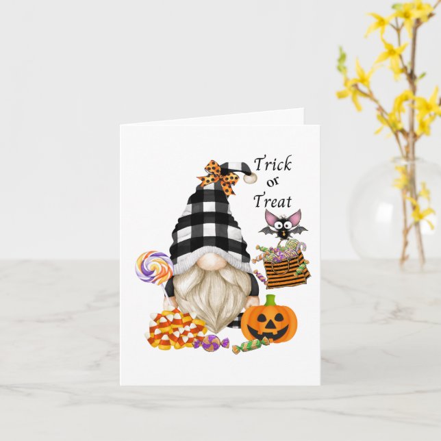 Tarjeta Trick or Treat Halloween Gnome Papel (flor amarilla)