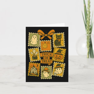 Tarjeta Trick Or Treat Halloween Vintage Retro Sello Posta