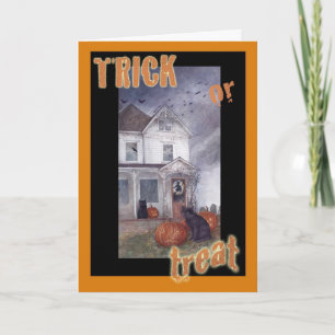 TARJETA TRICK OR TREAT HAUNTED HOUSE HALLOWEEN GREETING