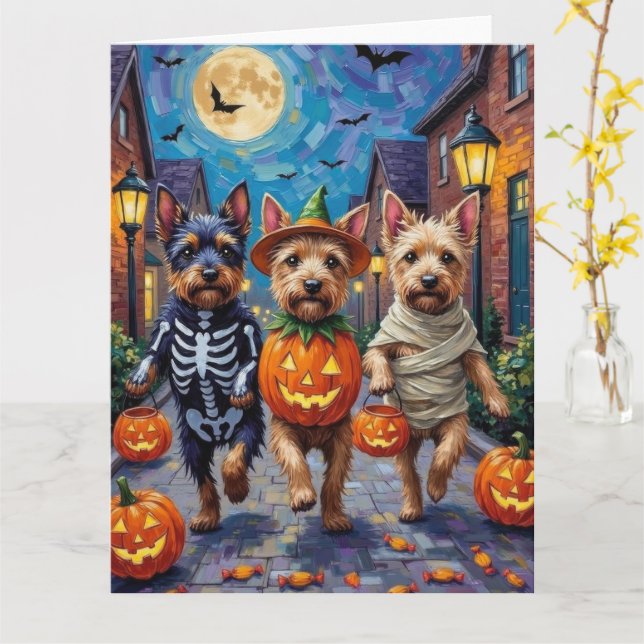 Tarjeta Trick-or-Treating del Terrier Checo Disfraz de Hal (flor amarilla)