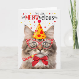 Tarjeta Tricolor Fluffy Tabby Cat MEOWvelous Cumpleaños
