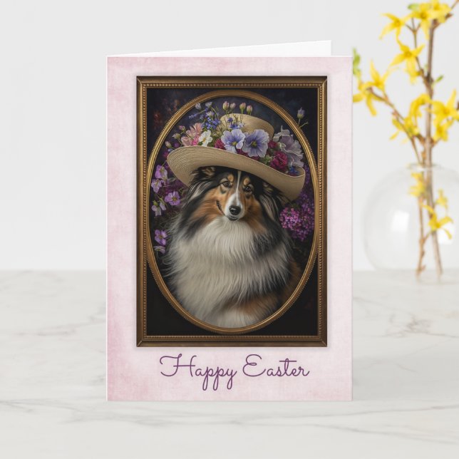 Tarjeta Tricolor Sheltie Pascua (flor amarilla)