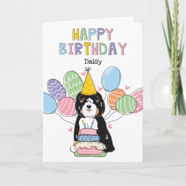 Tarjeta Tricolor Tibetano Terrier Fiesta de Cumpleaños de  (Anverso)