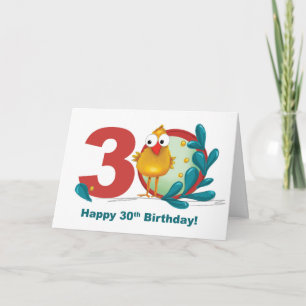 Tarjeta Trigésimo cumpleaños 30 con pájaro divertido y ram