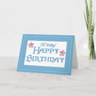 Tarjeta trigésimo Cumpleaños, modelo azul de la guinga del