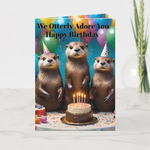 Tarjeta Trillizos de Nutria Te Adoran Fiesta de Cumpleaños
