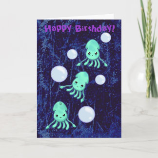 Tarjeta Trillizos y burbujas de calamar de cumpleaños