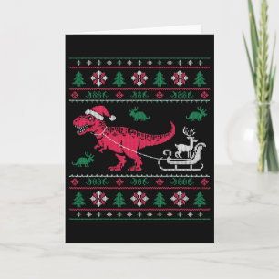 Tarjeta Trineo Reno Dinosaurio Feo Navidad 