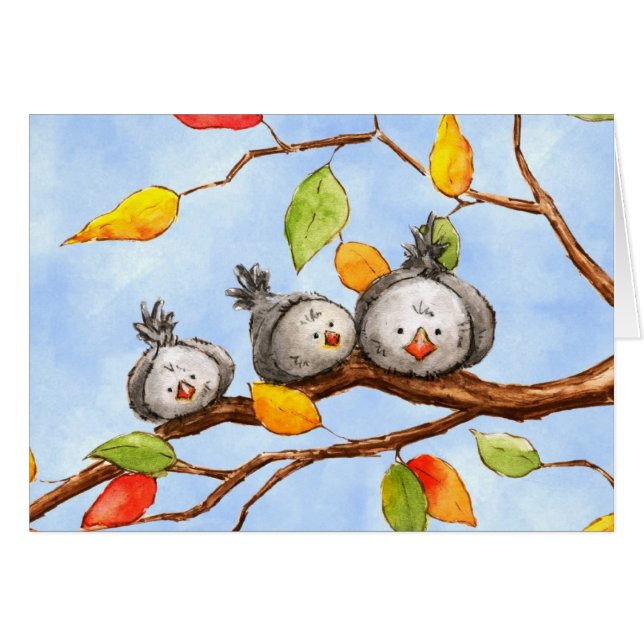 Tarjeta Trio de Aves de Otoño (Anverso (Horizontal))