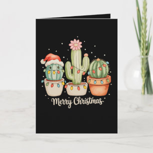 Tarjeta Trío de cactus sombrero de Santa Luces de Navidad