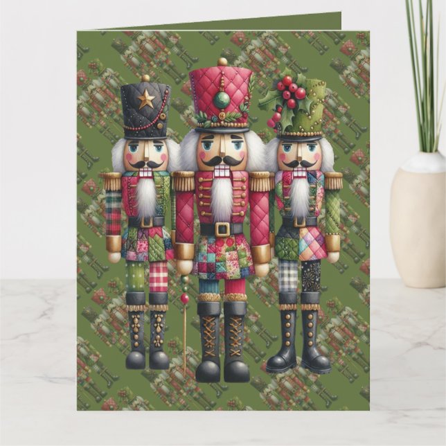 Tarjeta Trío de Cascanueces Navideños de Patchwork Caprich (Anverso)