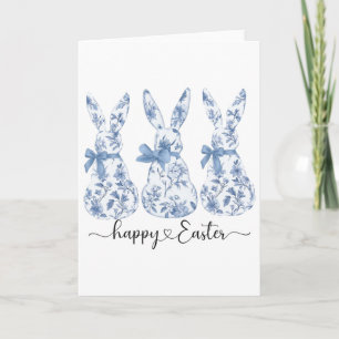 Tarjeta Trío de conejos de Pascua Toile azul