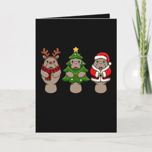 Tarjeta Trío de manatíes de Navidad Santa Reno Árbol Navid
