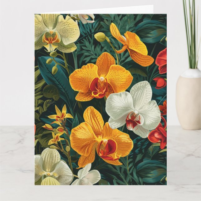 Tarjeta Trío de Orquídea Radiante Cumpleaños (Anverso)