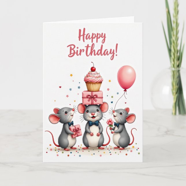 Tarjeta trío de ratón caprichoso (Anverso)
