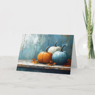 Tarjeta Trío Impresionista de Calabazas sobre Madera Rústi