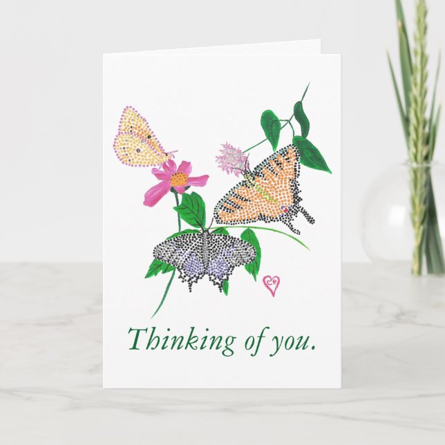 Tarjeta Trio of Pointillism Butterflies, Thinking of you (Anverso)