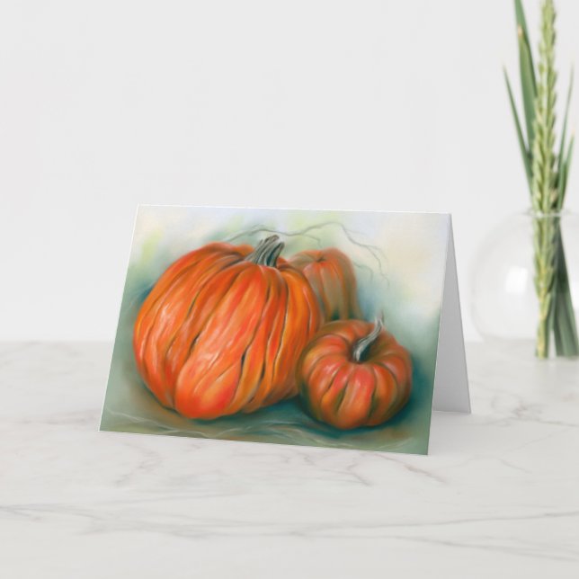 Tarjeta Trío Otoñal de Parche de Calabaza Arte Pastel Día  (Anverso)