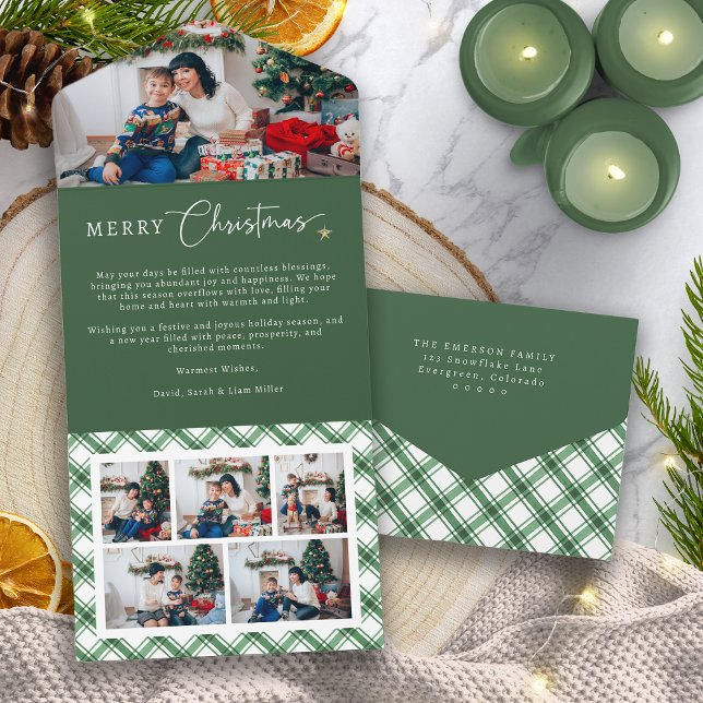 Tarjeta triple de Navidad verde (Green Christmas Trifold Card
)