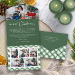 Tarjeta triple de Navidades verdes<br><div class="desc">Transforme su temporada de vacaciones con nuestra exquisita colección de tarjetas de vacaciones verdes y blancas de búfalo. Con un impresionante patrón de manto de búfalo verde y blanco, estas tarjetas triples de collage de fotos navideñas con espacio para 7 fotos irradian elegancia intemporal y encanto festivo. Diseñadas para conveniencia...</div>